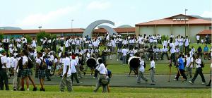 Educational Complex students walk out of school in protest Friday. (click to enlarge)